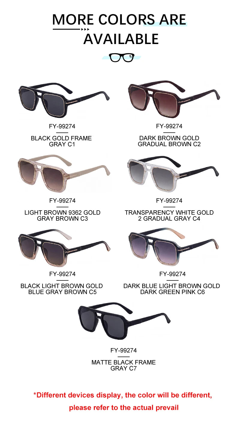 Designer Square Oversized Double Bridge UV400 Sunglasses for Women & Men
