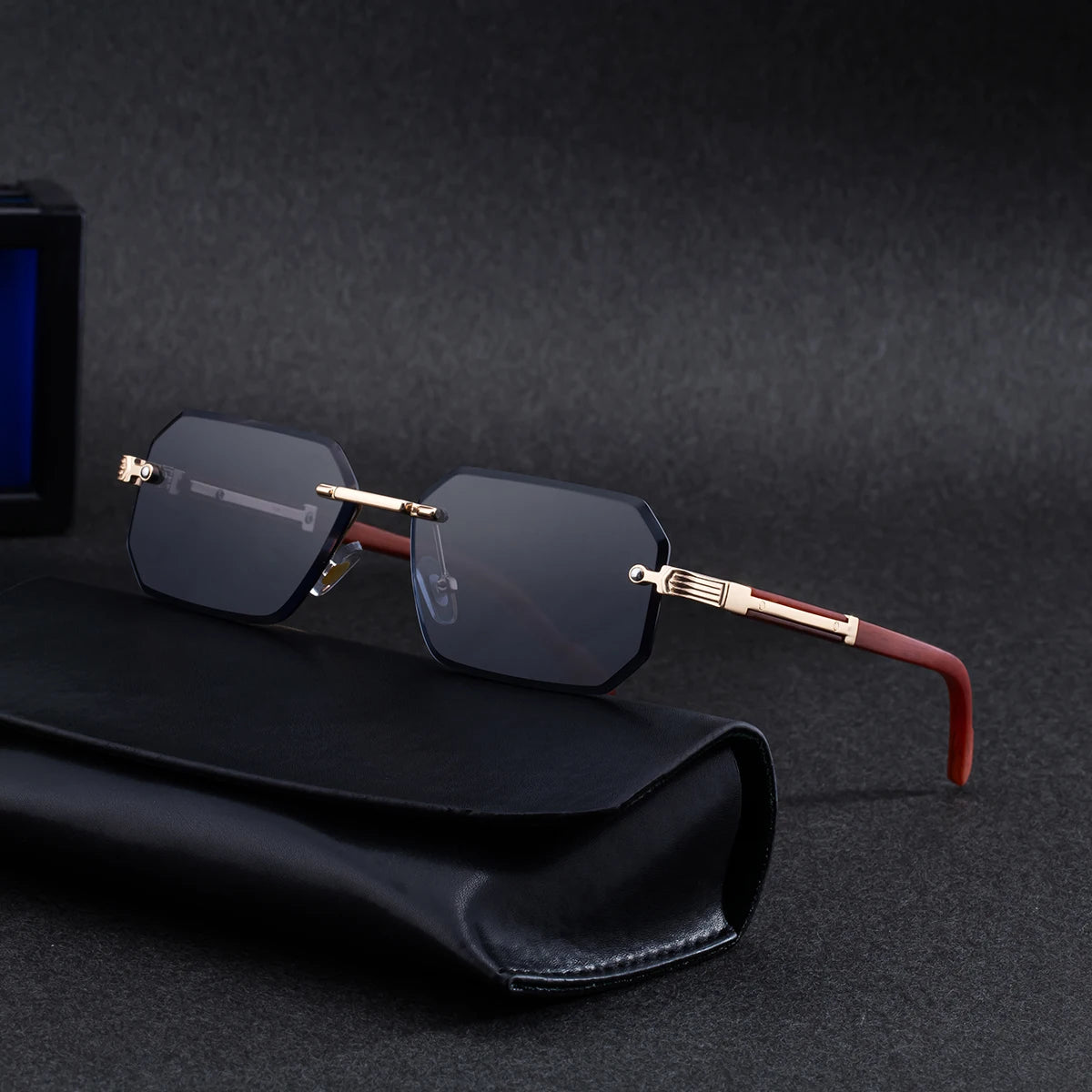  Designer Rimless Diamond Cut Lens Rectangle UV400 Sunglasses for Men