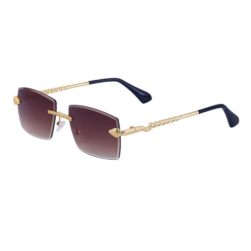 Rimless Diamond Cut Rectangle Snake Arms UV400 Sunglasses for Women & Men