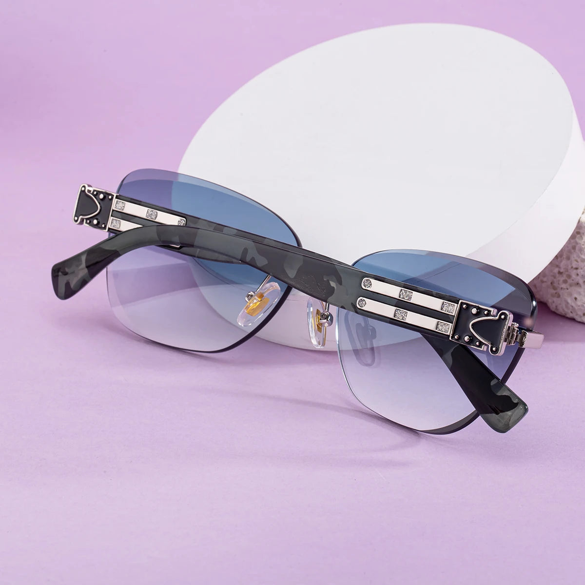 Designer Cat Eye Rimless Diamond Cut Lens UV400 Sunglasses for Women