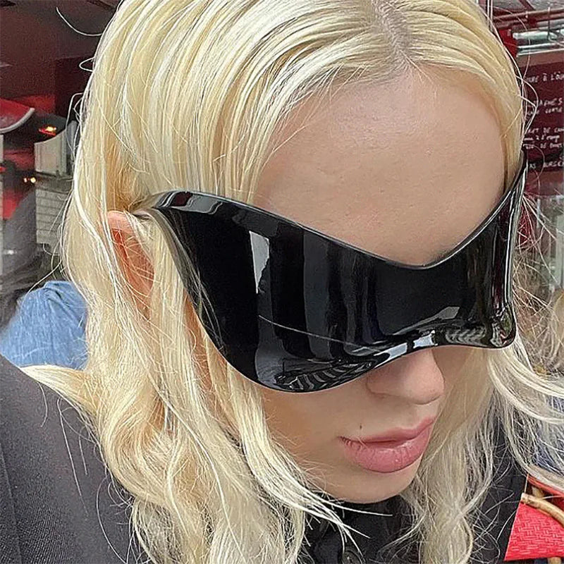 Y2K Street Style Oversized One Piece Lens Irregular Rimless Sunglasses for Women & Men