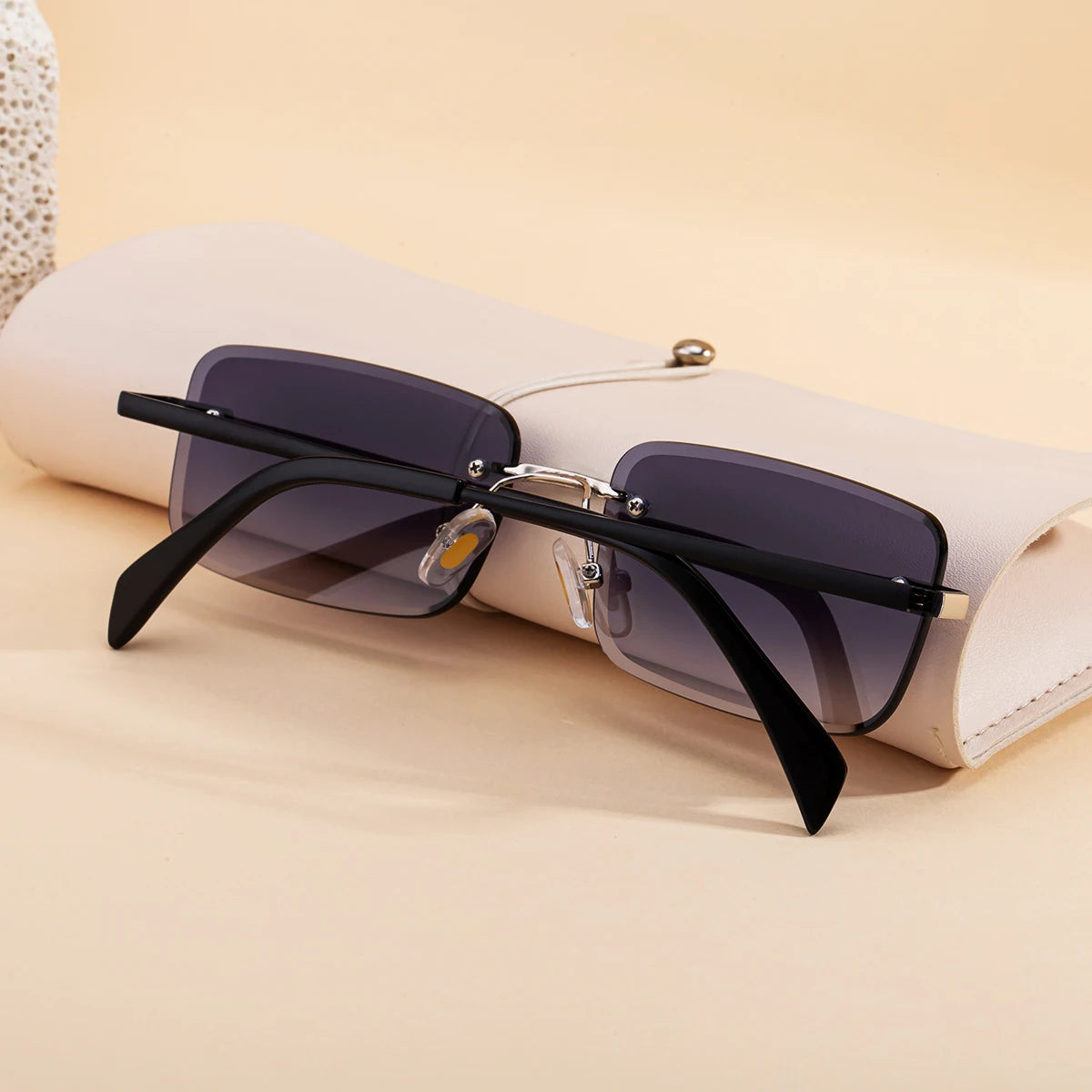 Designer Rectangle Rimless Diamond Cut Lens UV400 Sunglasses for Women