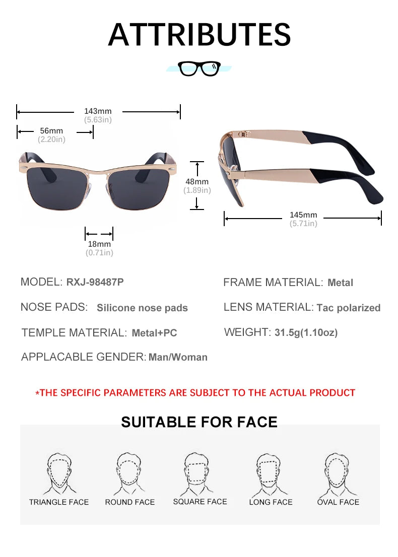  Designer Rectangle Metal Polarized Driving UV400 Sunglasses for Men