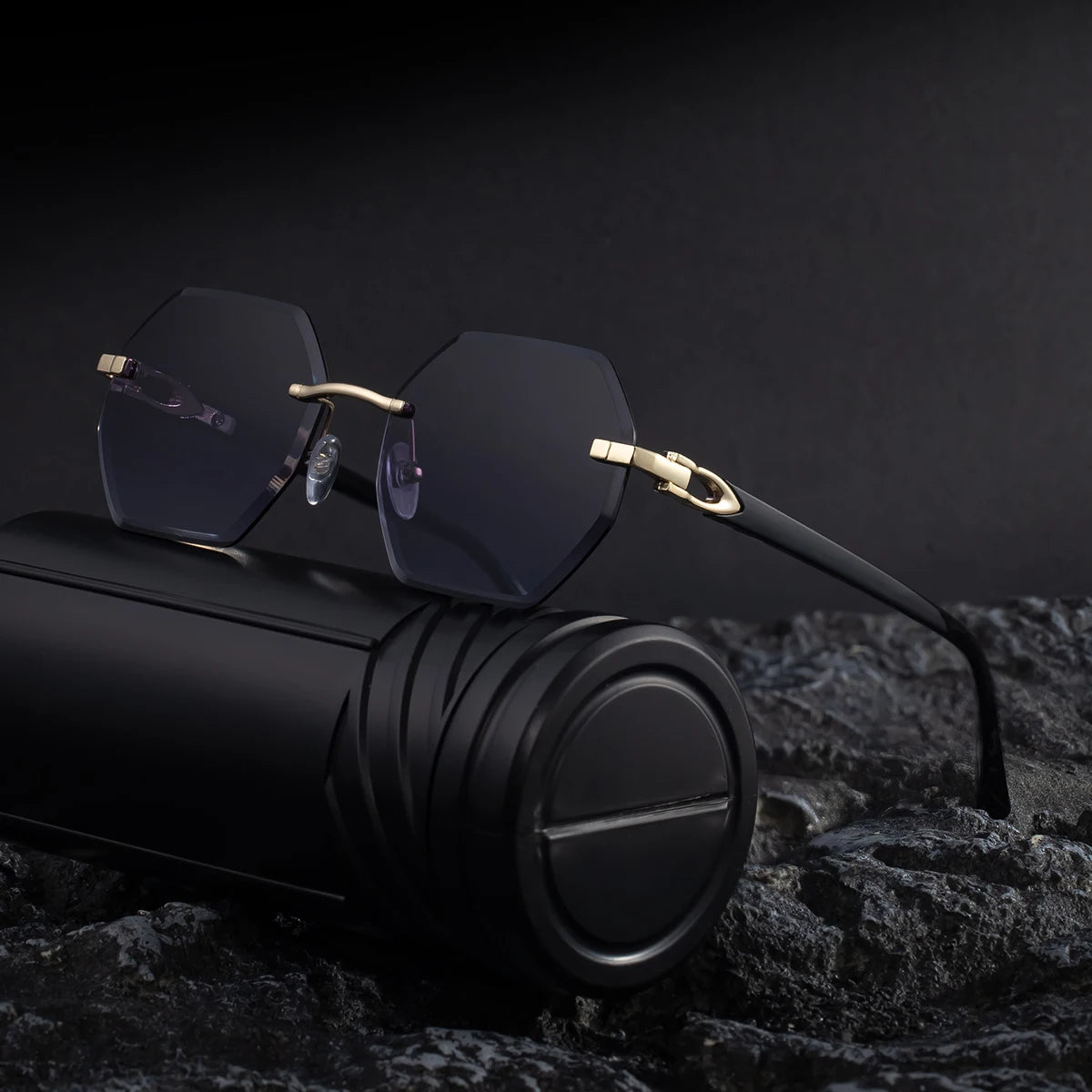 Designer Rimless Polygonal Diamond Cut Lens UV400 Sunglasses for Women & Men