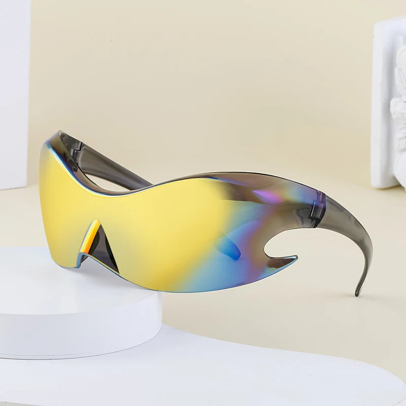 Designer One Piece Lens Y2K Rimless Irregular UV400 Sunglasses for Women & Men
