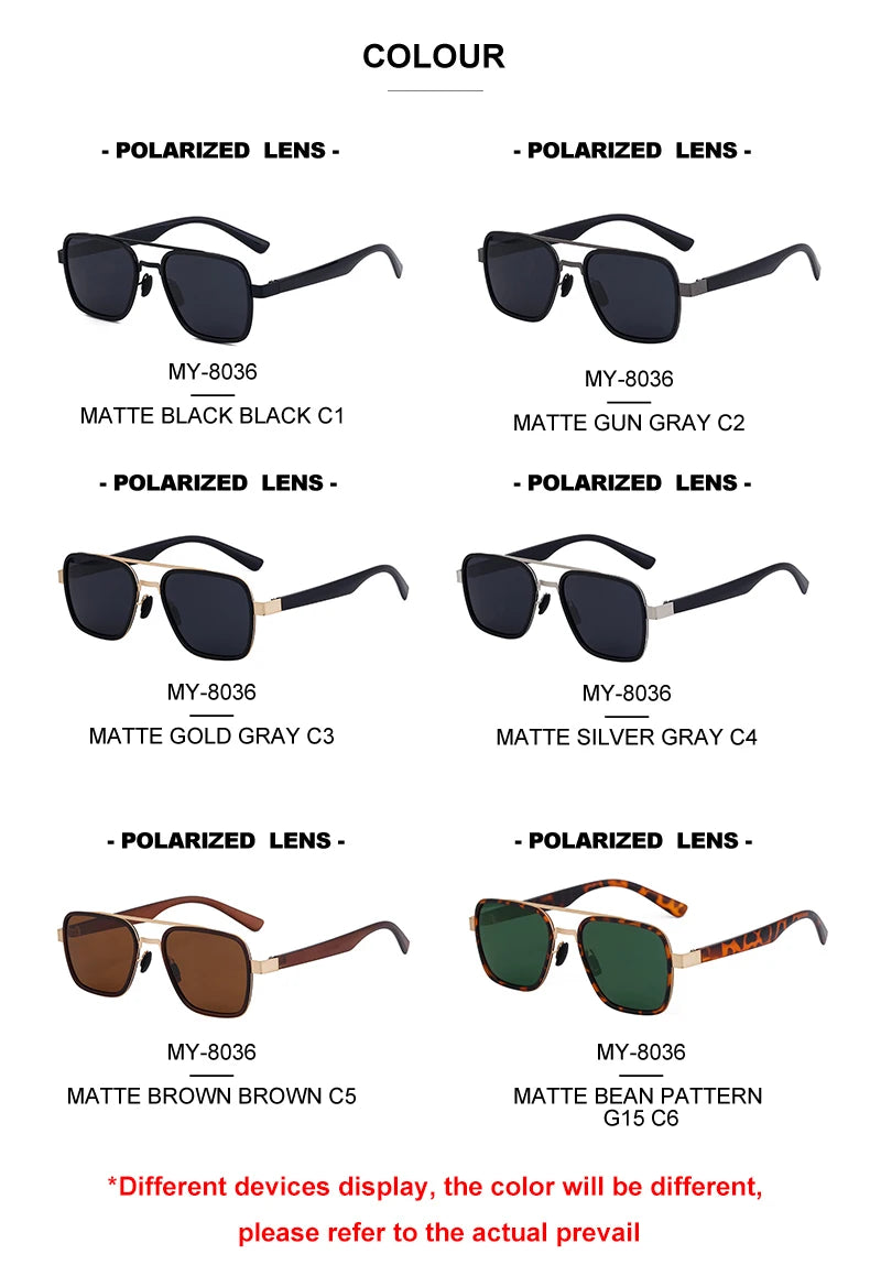  Fashion Polarized Fishing Square TR90 Double Bridge UV400 Sunglasses for Men