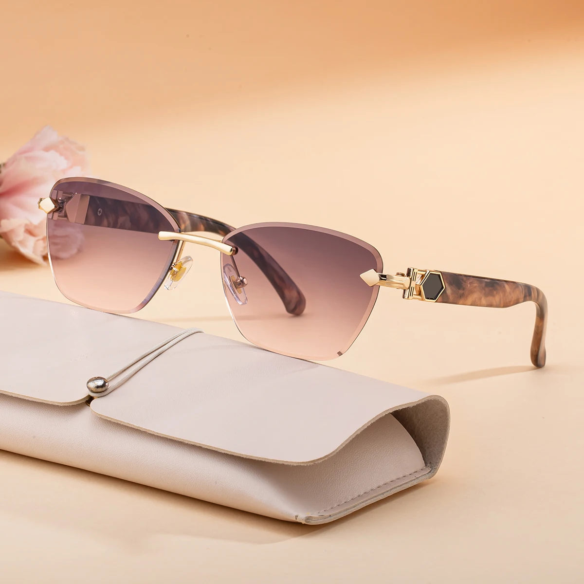  Designer Rimless Diamond Cut Lens Cat Eye UV400 Sunglasses for Women