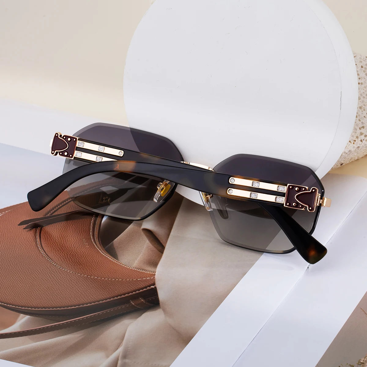  Designer Polygonal Diamond Cut Lens Rimless UV400 Sunglasses for Women