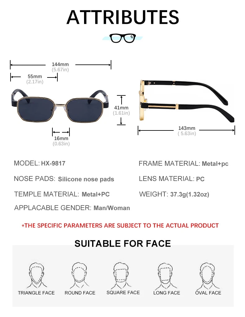 Designer Rectangle Metal Frame UV400 Sunglasses for Men 