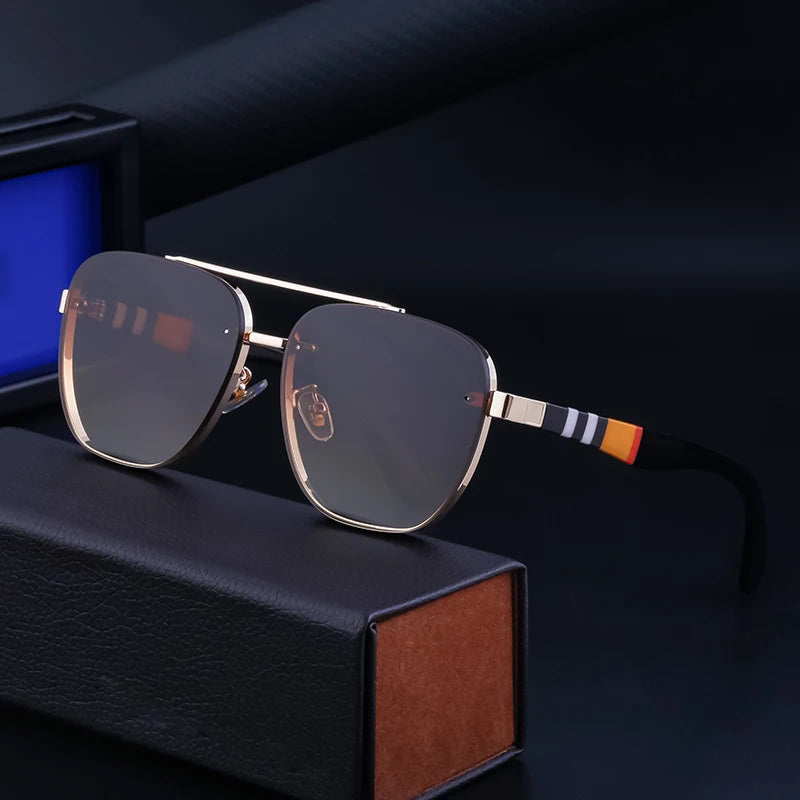 Designer Square Metal Frame Double Bridge UV400 Sunglasses for Women & Men