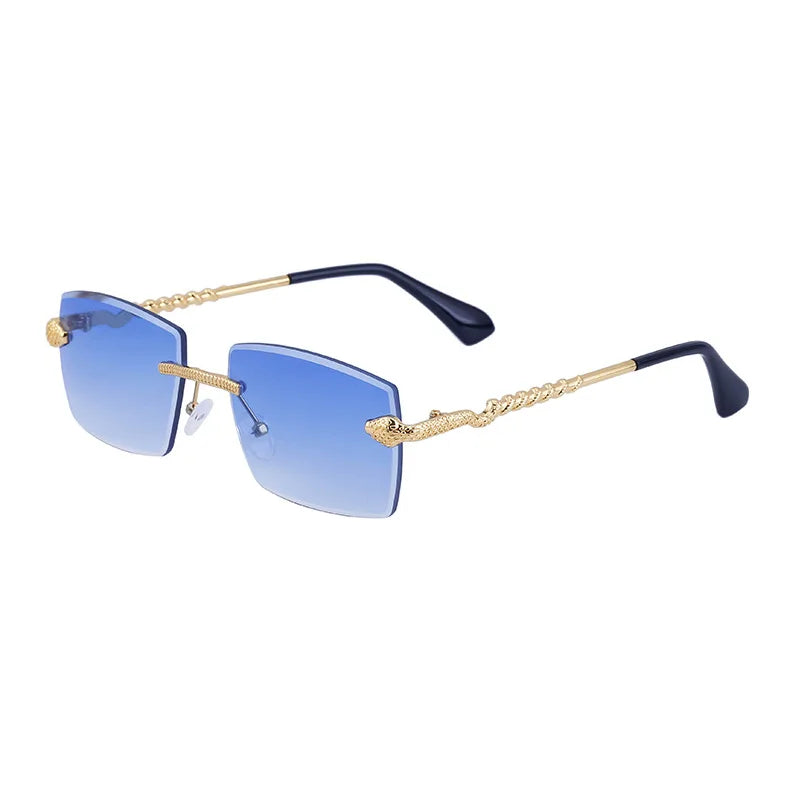 Rimless Diamond Cut Rectangle Snake Arms UV400 Sunglasses for Women & Men