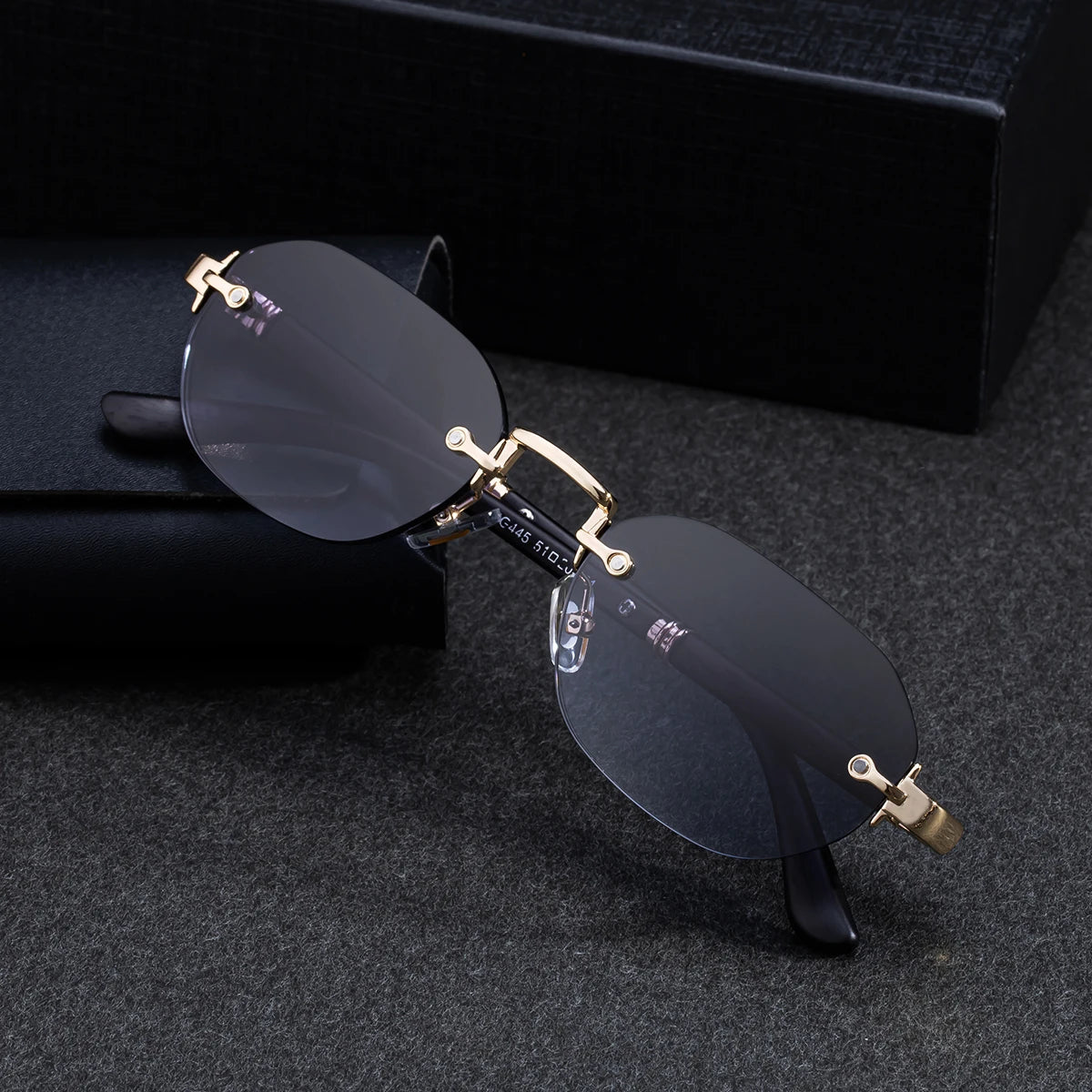 Designer Rimless Rectangle Wood Grain Colors Temples UV400 Sunglasses for Men
