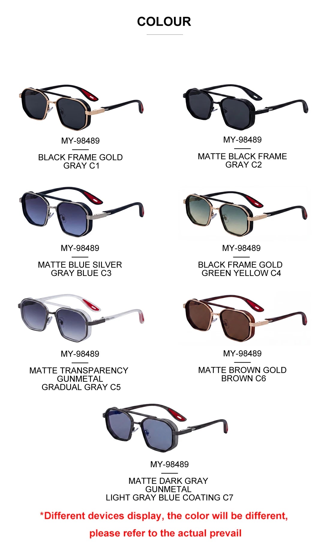 Designer Rectangle Double Bridge Spring Hinge UV400 Sunglasses for Men