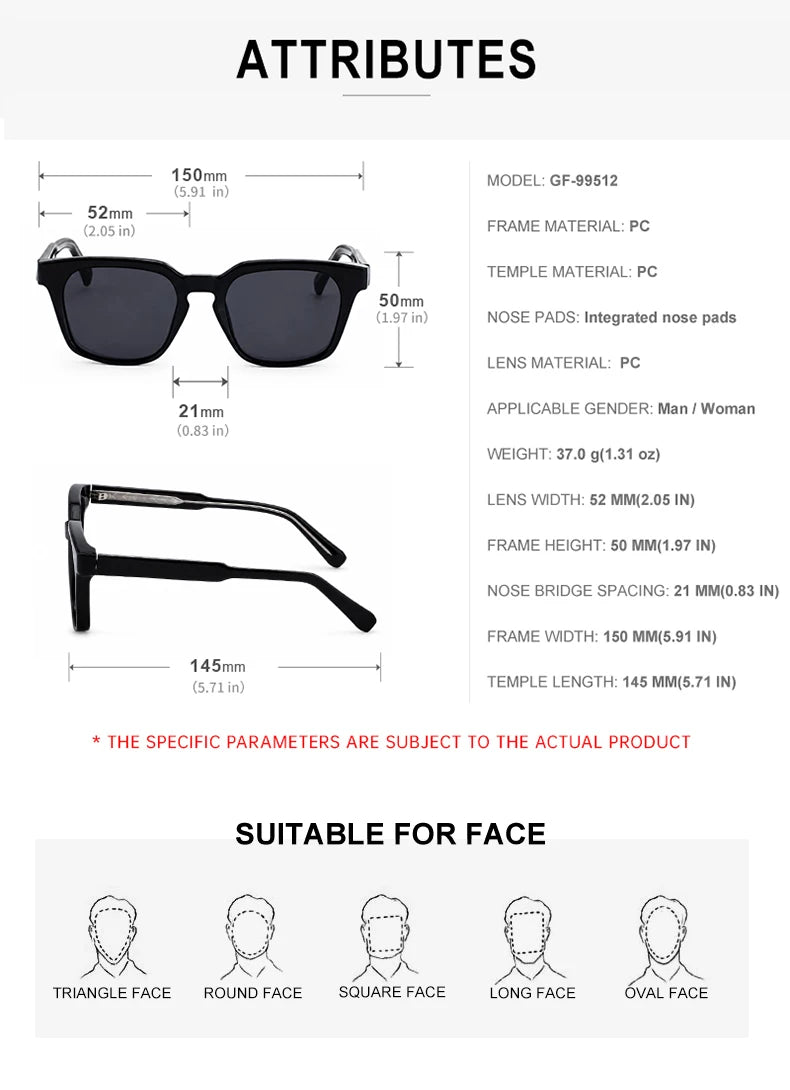 Designer Square PC Frame Pin-In Arms UV400 Sunglasses for Men 