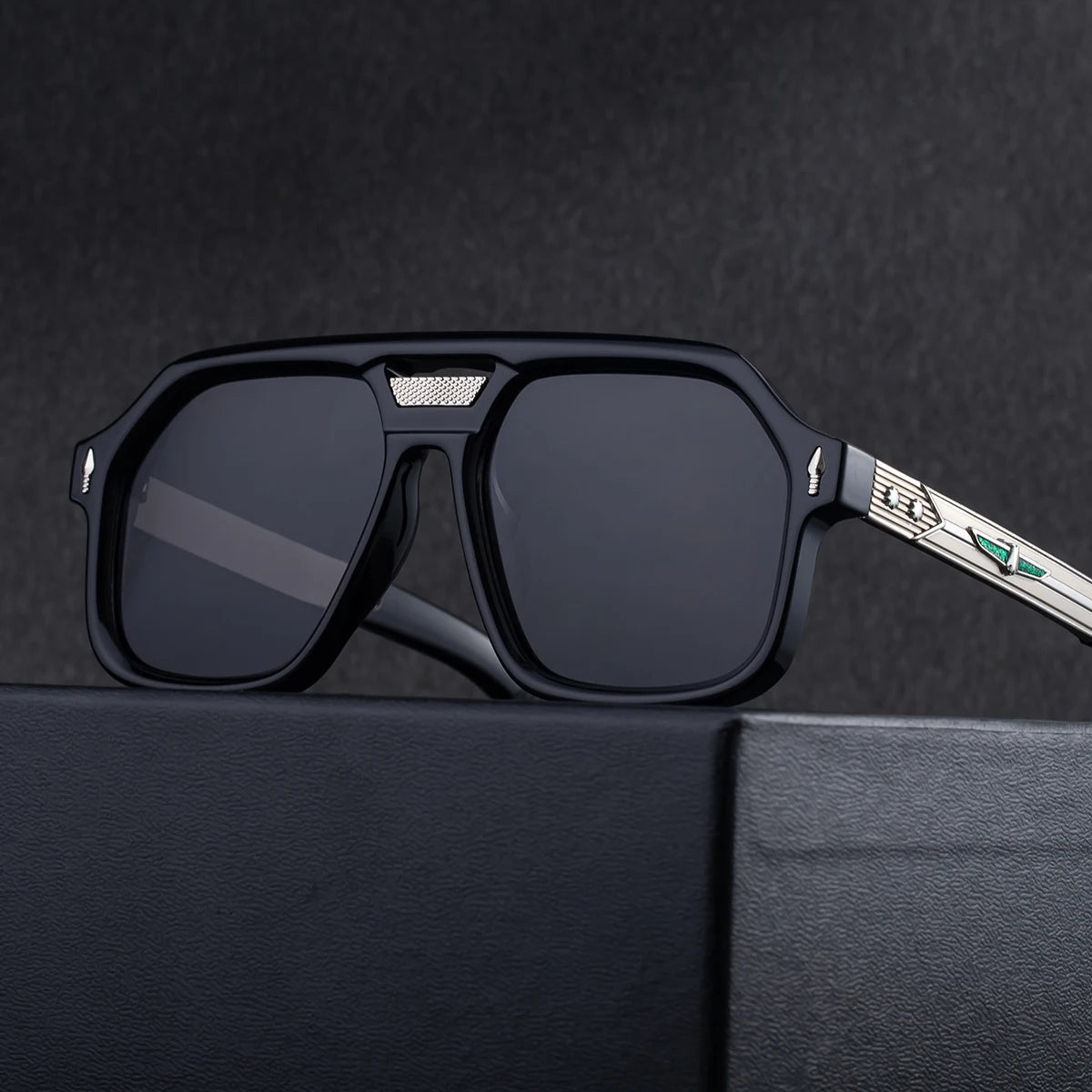  Retro Designer Oversized Square Double Bridge Polarized UV400 Sunglasses for Menor Men