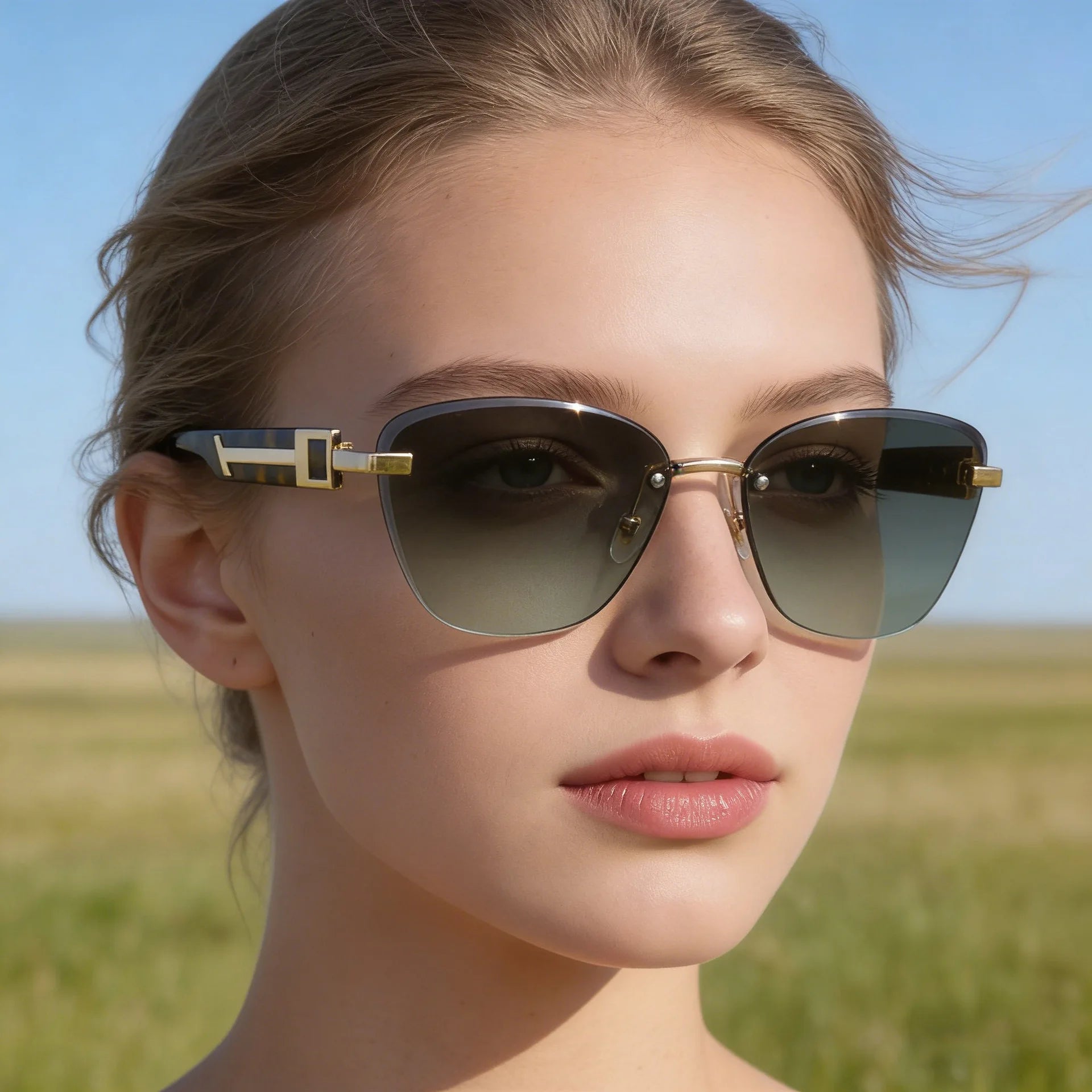 Designer Rimless Cat Eye Diamond Cut Lens UV400 Sunglasses for Women