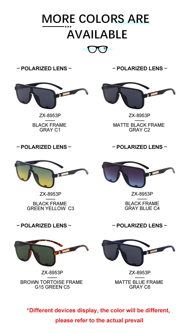 One Piece Len Spring Hinge Polarized UV400 Protection Sunglasses for Men