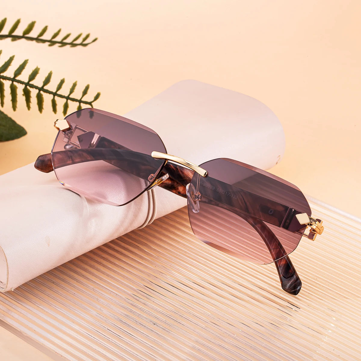 Designer Rimless Rectangle Diamond Cut Lens UV400 Sunglasses for Women