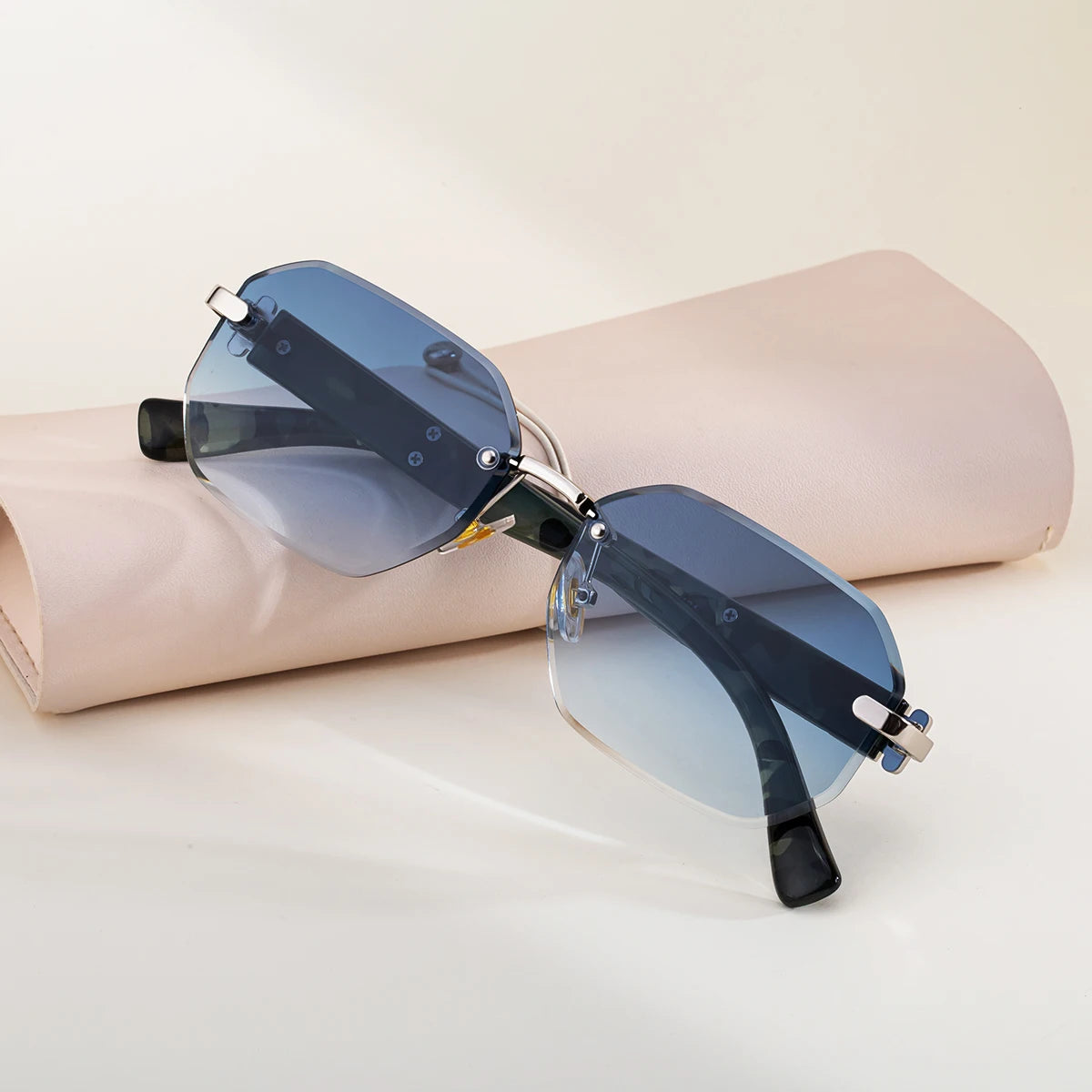  Designer Polygonal Diamond Cut Lens Rimless UV400 Sunglasses for Women