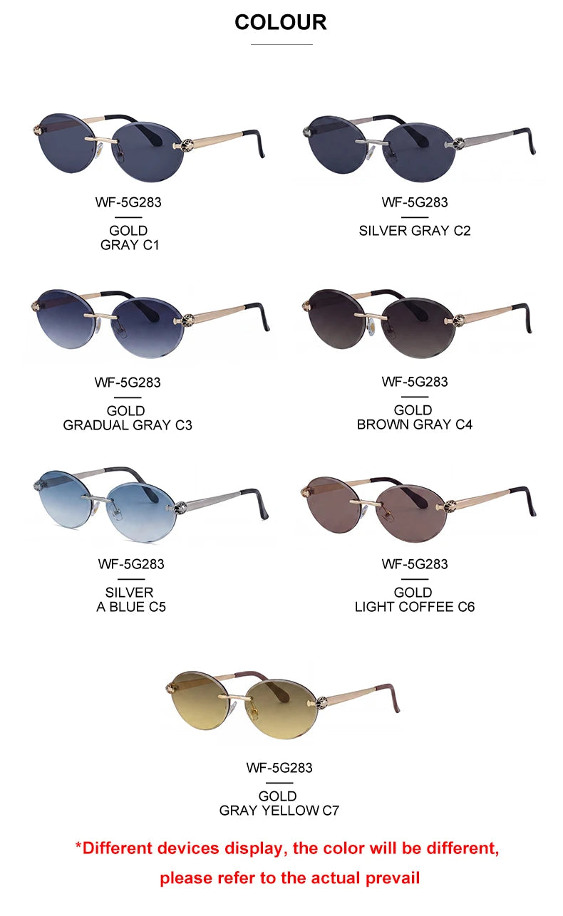  Designer Rimless Oval Diamond Cut Lens UV400 Sunglasses for Women