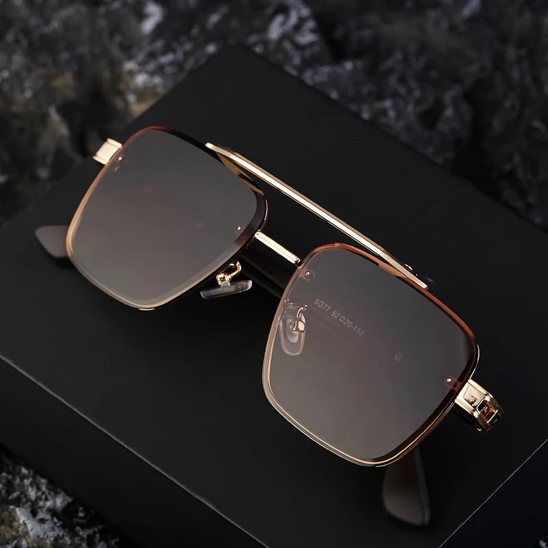  Fashion Metal Double Bridge Frame UV Protection Sunglasses for Men