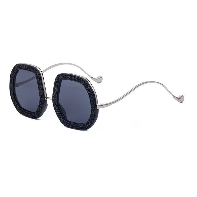 Oversized Irregular Shaped Polygon UV400 Sunglasses with Rhinestone of Women