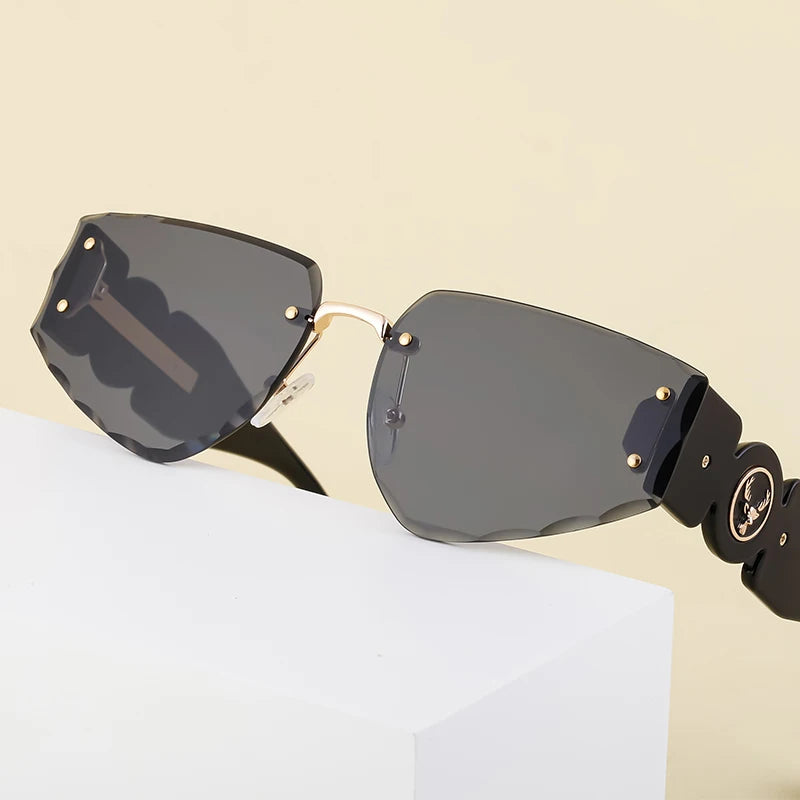 Designer Rimless Diamond Cut Lens UV400 Sunglasses for Women 