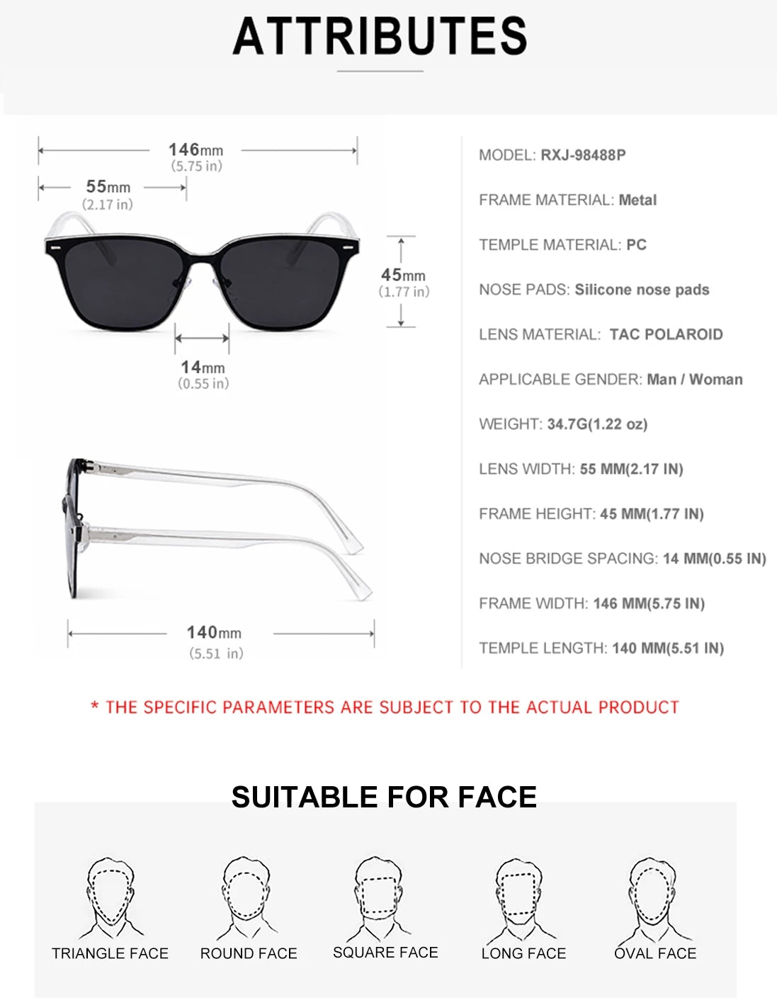  Designer Soft Square Polarized Fishing UV400 Sunglasses for Women & Men