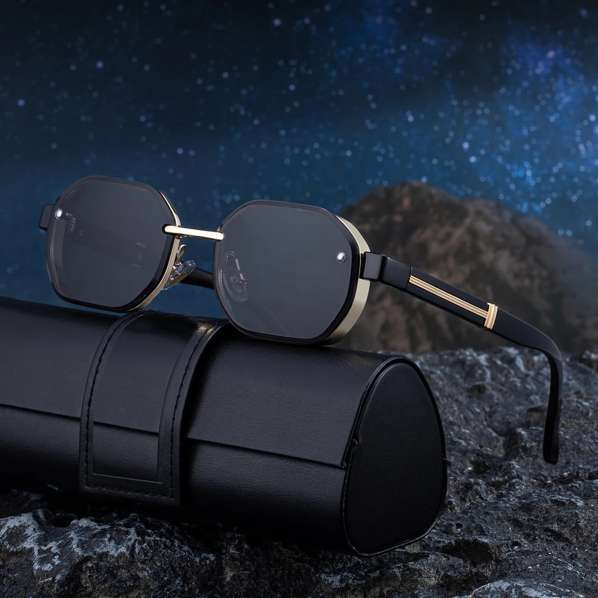 Designer Custom Logo Polygonal Metal Frame UV400 Sunglasses for Men 