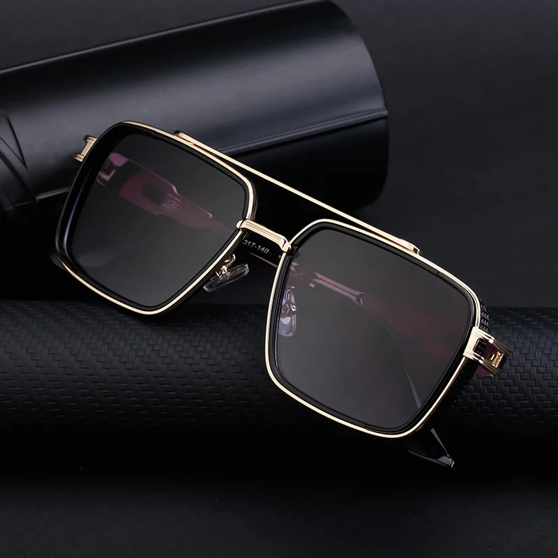 Retro Steampunk Style Metal Frame Double Bridge UV Protection Sunglasses for Men