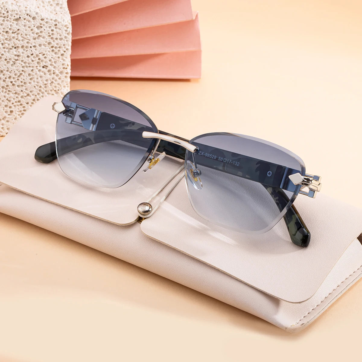  Designer Rimless Diamond Cut Lens Cat Eye UV400 Sunglasses for Women