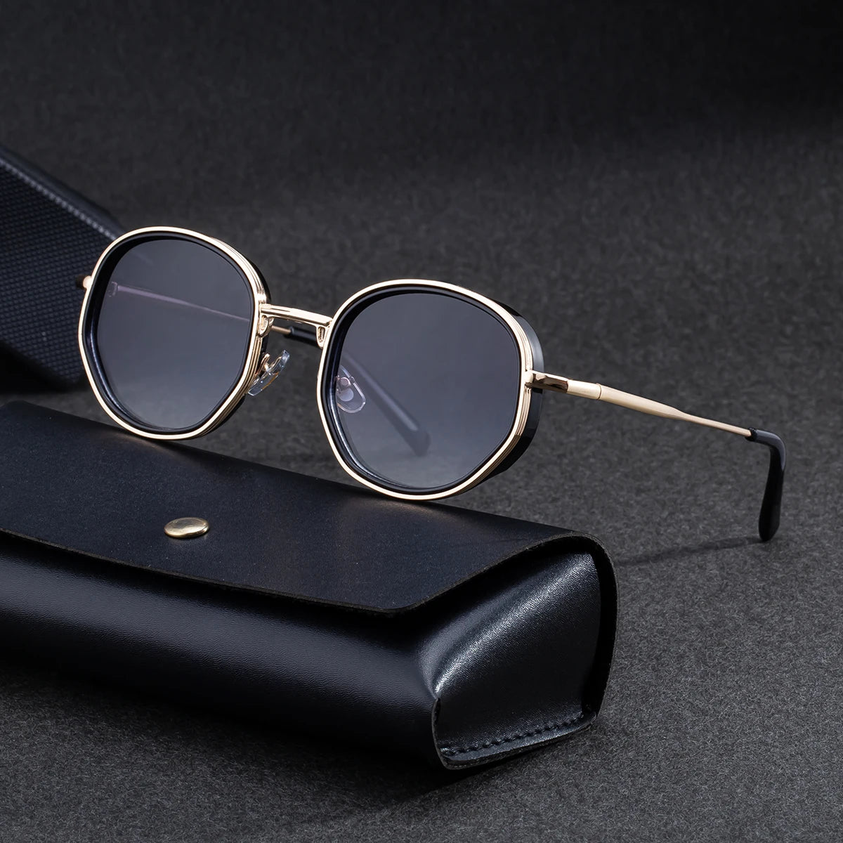 Retro Designer Polygonal Round Metal Punk Style UV400 Protection Sunglasses for Men