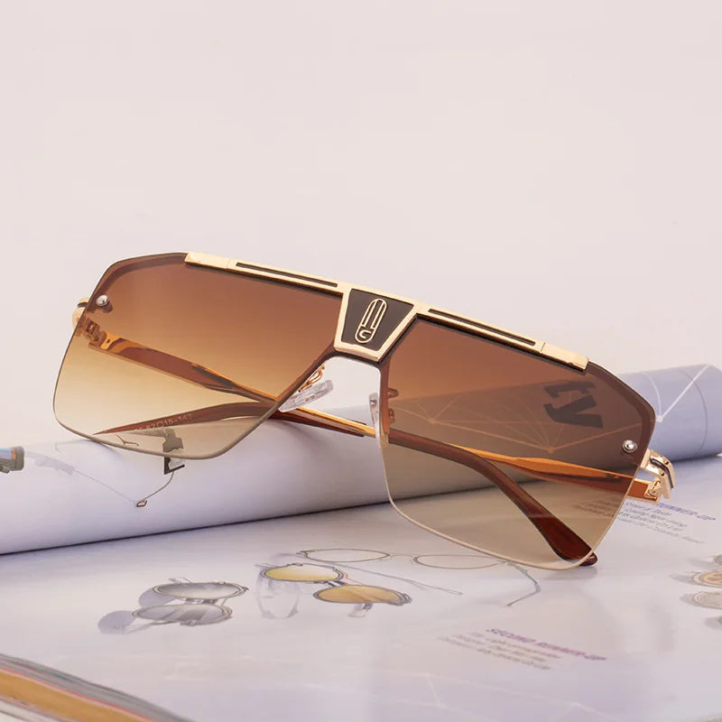  Designer Semi Rimless UV400 Protection Sunglasses for Men