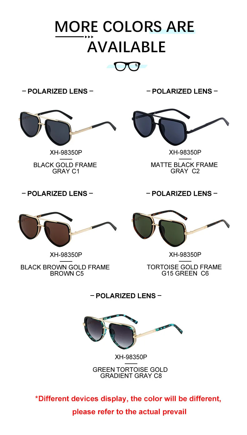  Designer Double Bridge Metal Frame Polarized UV400 Sunglasses for Men