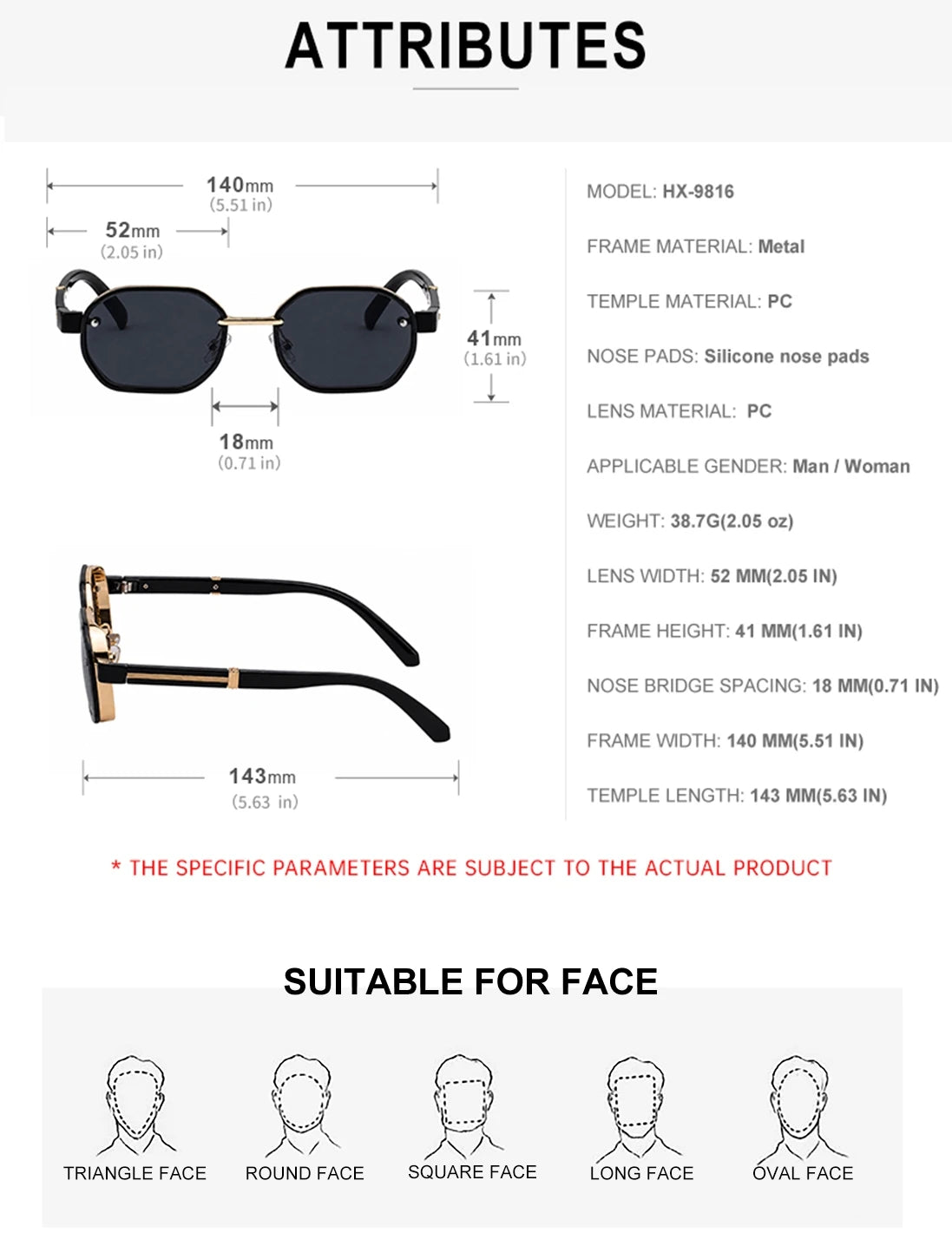 Designer Custom Logo Polygonal Metal Frame UV400 Sunglasses for Men 