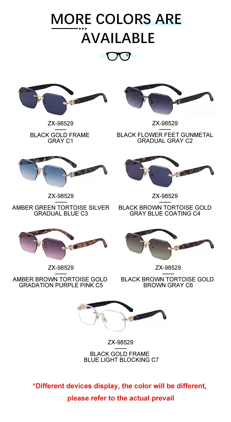 Designer Rimless Rectangle Diamond Cut Lens UV400 Sunglasses for Women