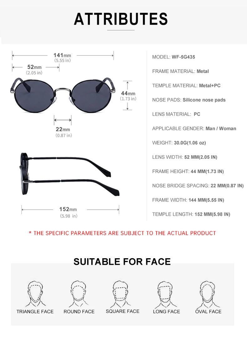 Designer Punk Style Oval Metal Frame UV400 Sunglasses for Women 