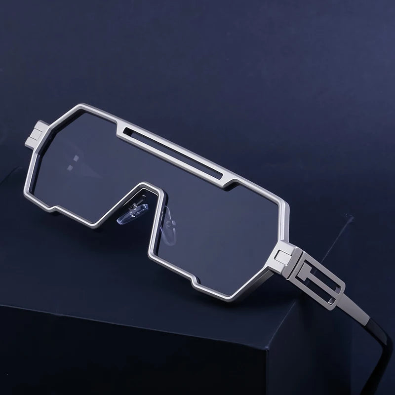  Metal Steampunk Oversized One Piece Lens UV400 Sunglasses for Women & Men