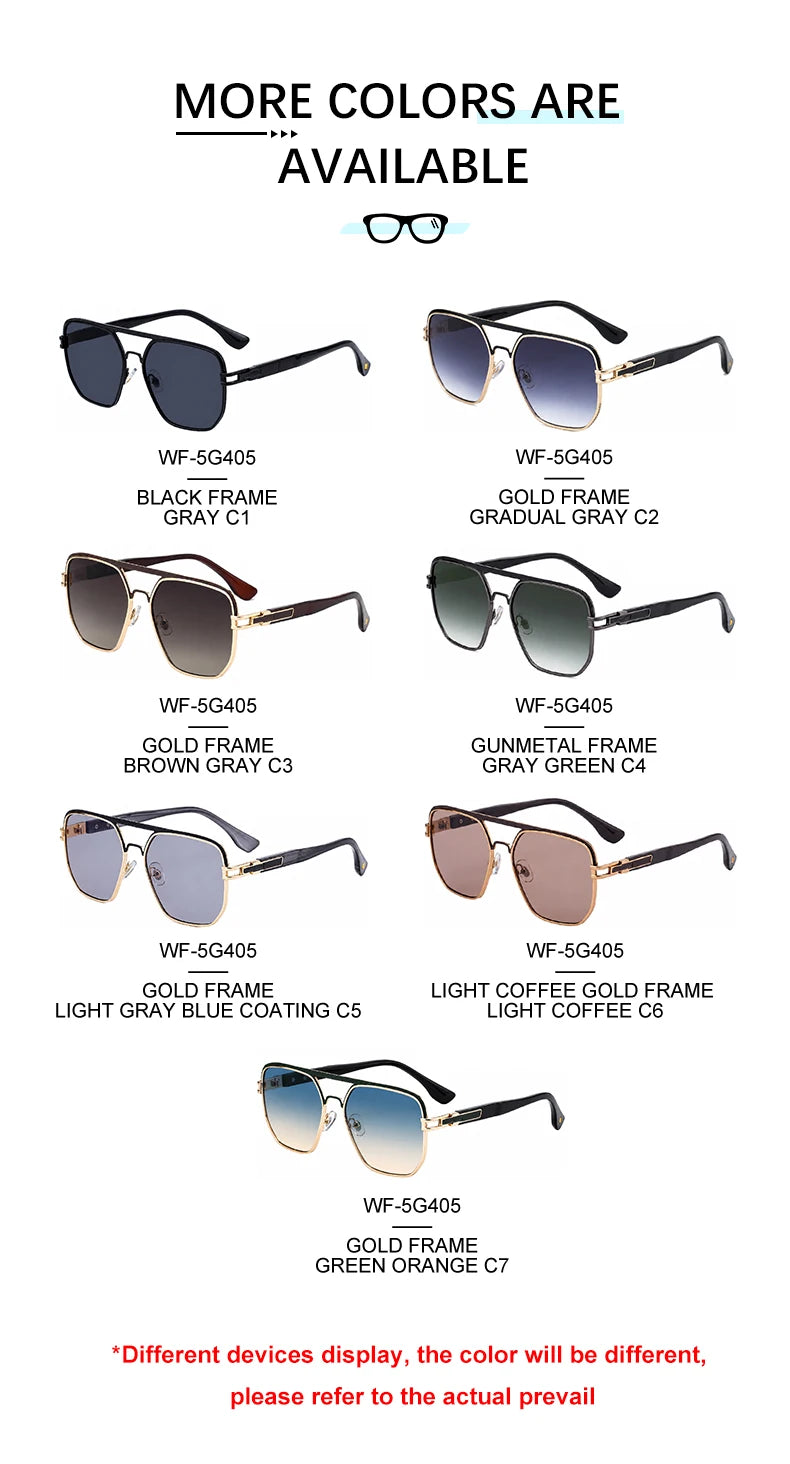 Designer Square Metal Double Bridge UV400 Protection Sunglasses for Men