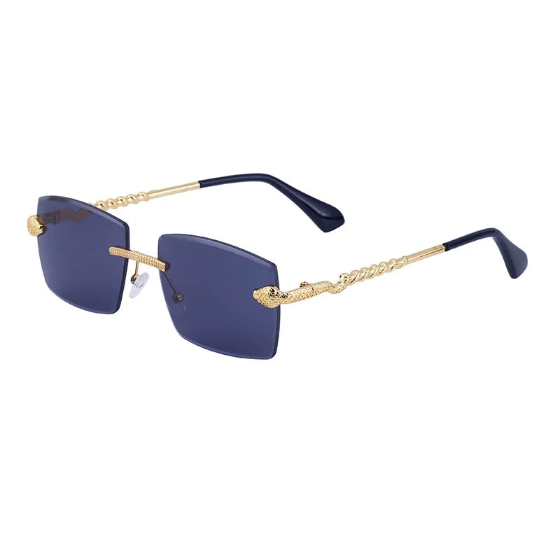 Rimless Diamond Cut Rectangle Snake Arms UV400 Sunglasses for Women & Men