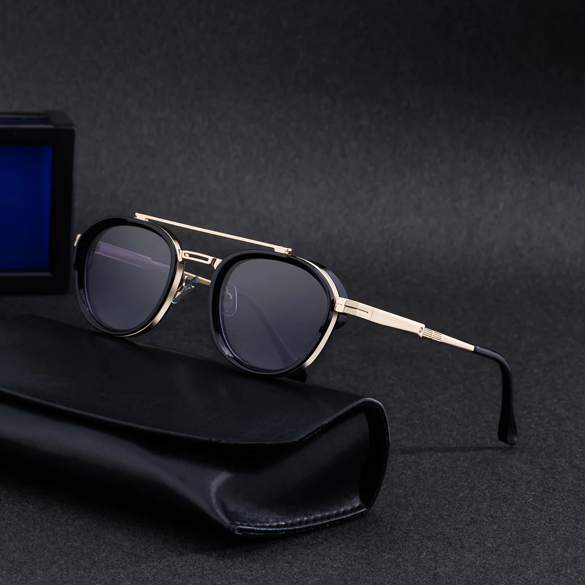 Designer Punk Style Oval Metal Double Bridge UV400 Sunglasses for Men