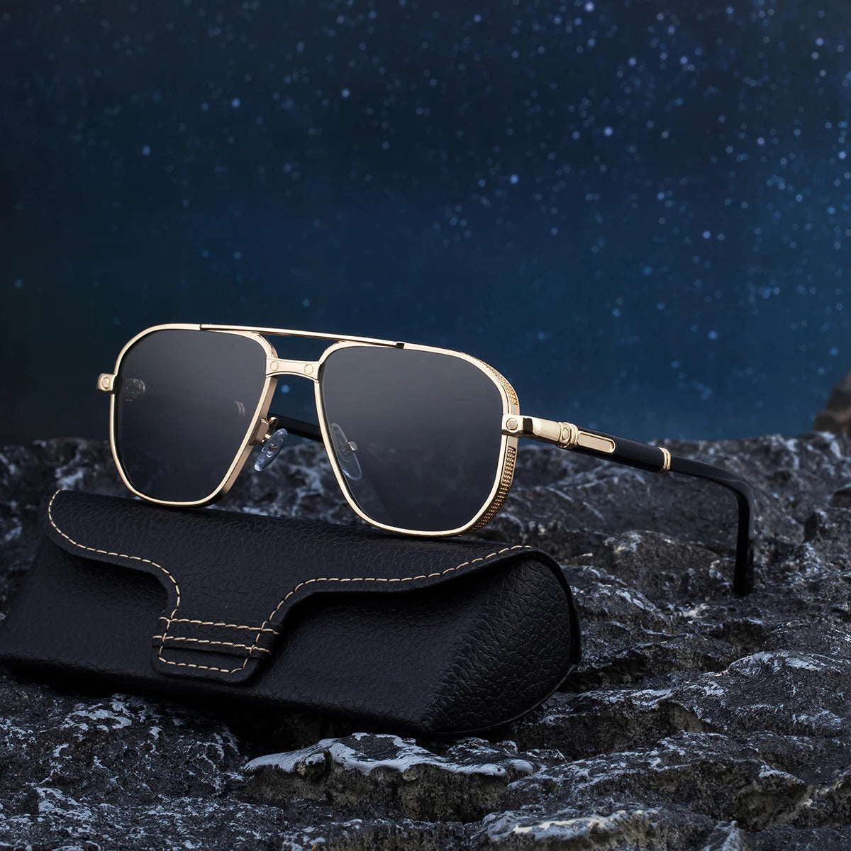  Designer Square Metal Double Bridge UV400 Sunglasses for Men