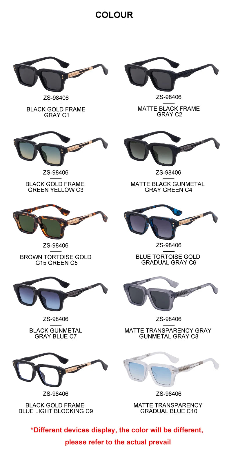  Designer Square PC Frame UV400 Protection Sunglasses for Men