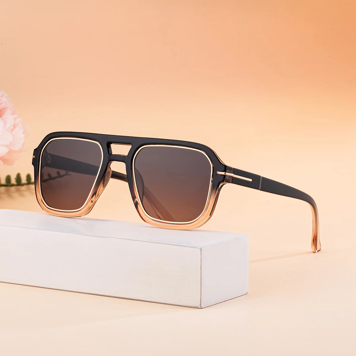 Designer Square Oversized Double Bridge UV400 Sunglasses for Women & Men