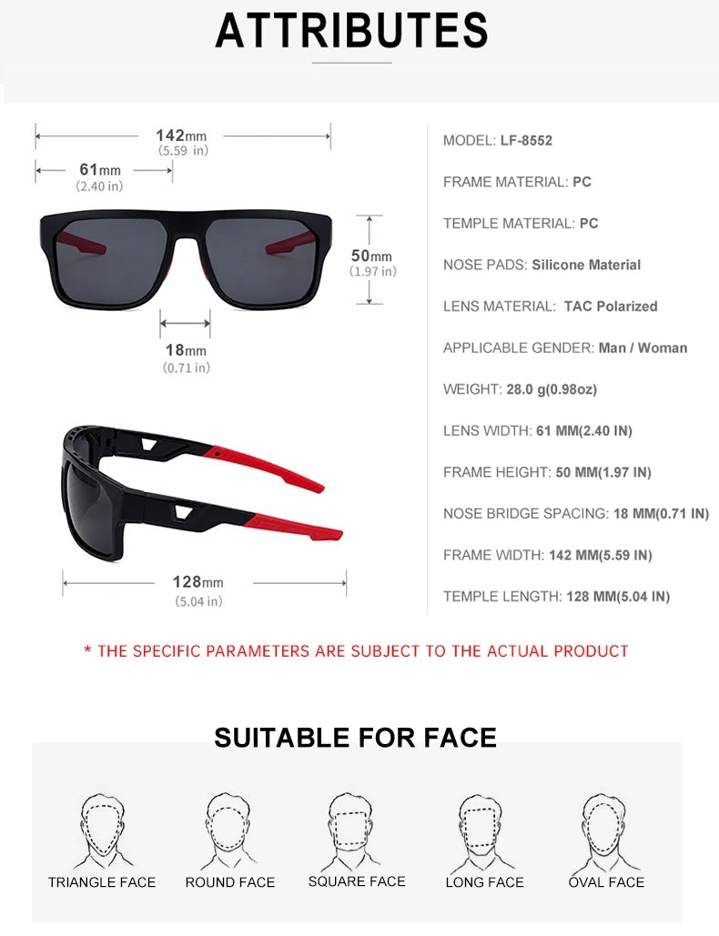 Sport Outdoor Square Polarized UV400 Shades Sunglasses for Women & Men 