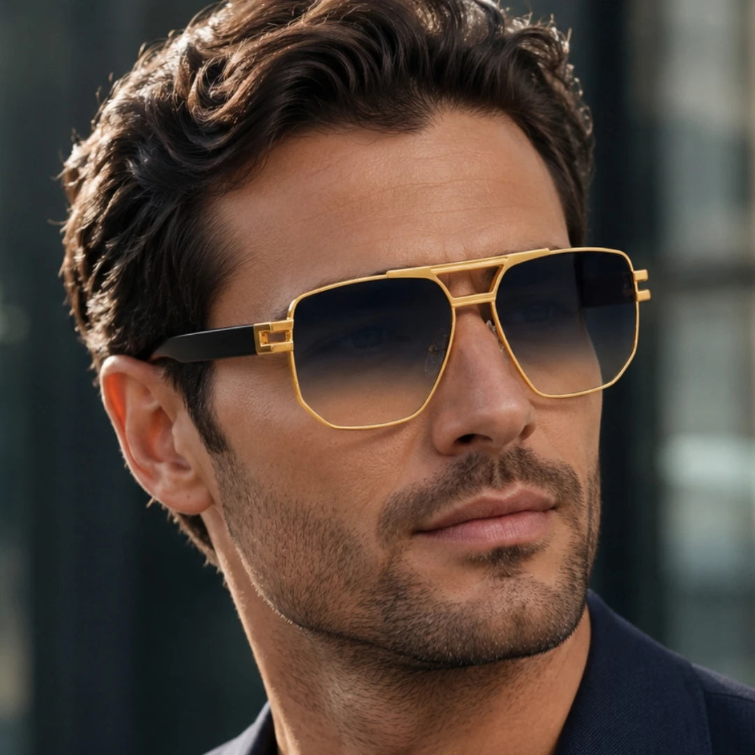 Designer Square Metal Frame Double Bridge UV400 Protection Sunglasses for Men