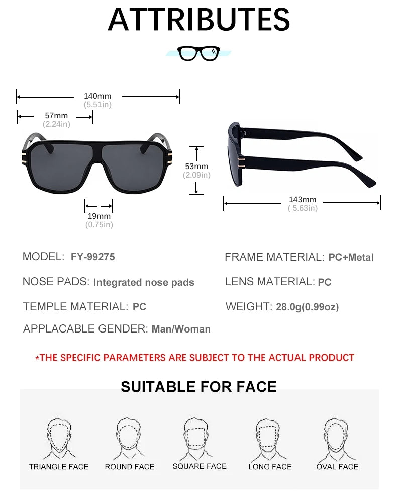 Designer One Piece Lens Square Frame UV400 Sunglasses for Women