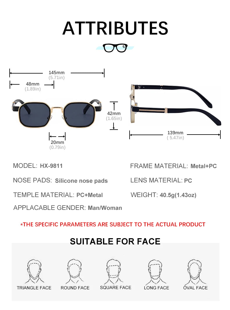 Designer Square Metal Frame UV400 Sunglasses for Women & Men 