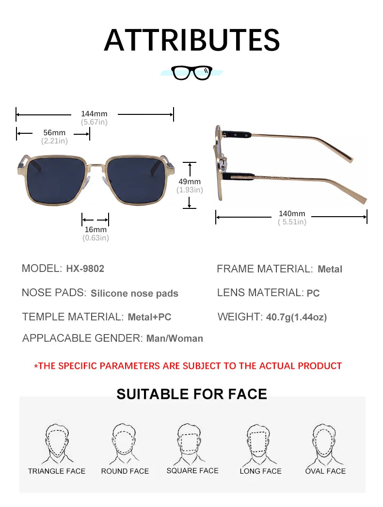 Designer Square Metal Frame UV400 Sunglasses for Men 