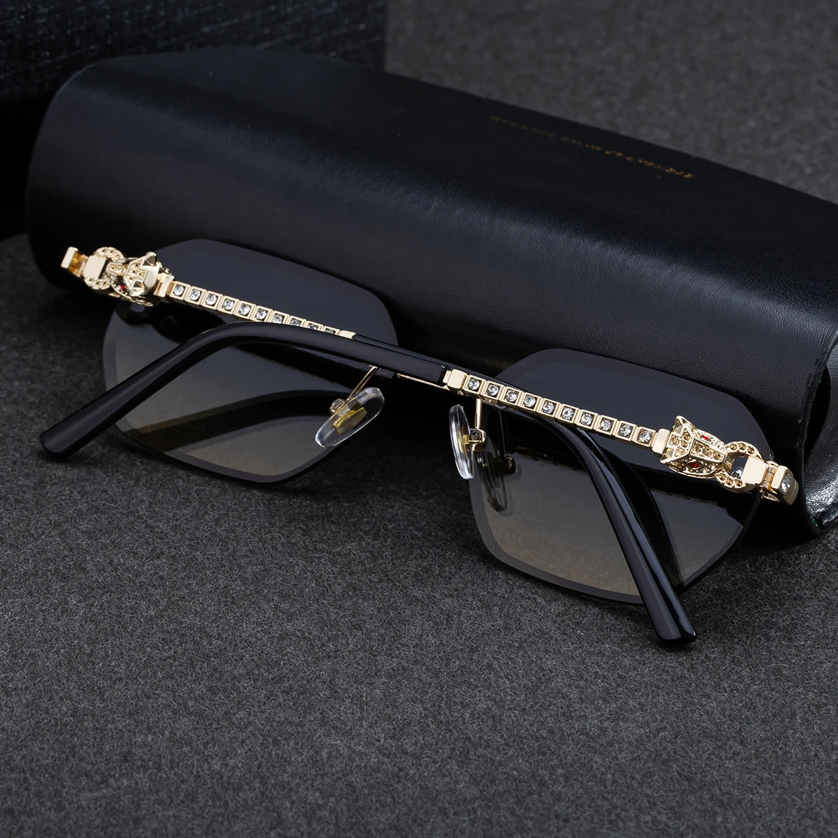  Designer Rimless Leopard Head UV400 Protection Sunglasses for Men
